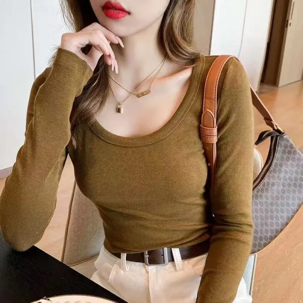 슬림핏티셔츠 KIM 가을 솔리드 무지 라운드넥 긴소매 이너 인싸템 심플 보이핏 볼륨 상의 여성 2614999193
