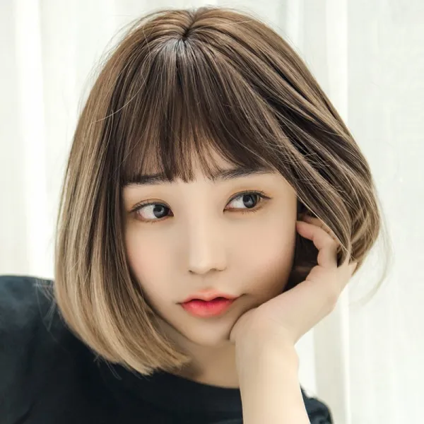 HELPER 가발 여성 통가발 짧은 단발 뱅헤어 숏단발LYHN, 브라운, 개