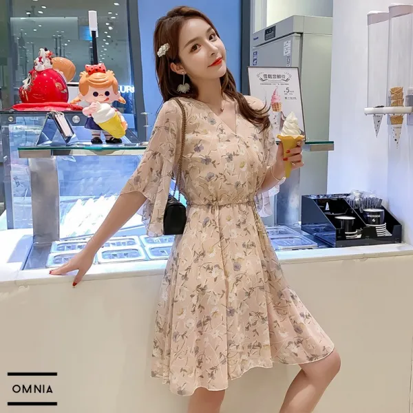 여성쉬폰원피스 여성쉬폰원피스 브이넥원피스 꽃무늬 플라워원피스 데일리예쁜원피스 루즈핏원피스 빅사이즈E15