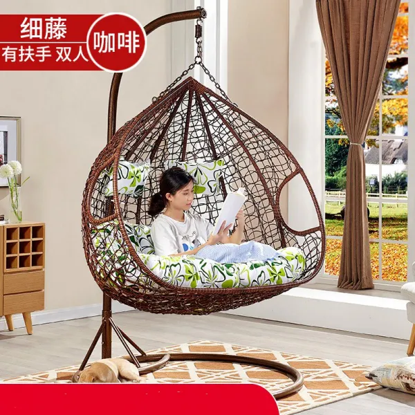 흔들의자 야외 그네 실외 그네의자 가정용 더블 곤돌라 등나무의자 마당 화원베란다 라탄 철공예, T10-더블 커피색 럭셔리스타일 * 업그레이드 두께강화