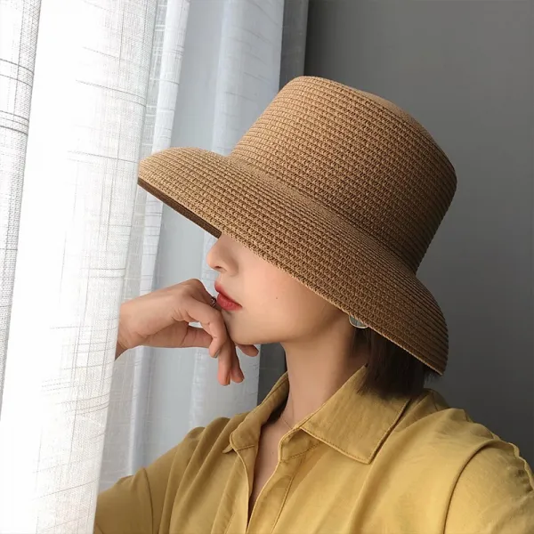 여자 밀짚모자모자 선탠녀 선캡 헵번 밀짚모자 비치 페도라JUMINGI