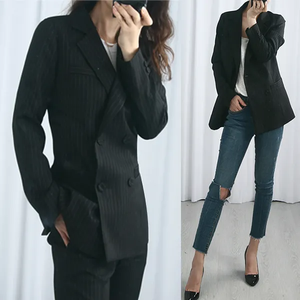 오즈걸 시크한 스트라이프 더블자켓(반품불가)고별전 한정판매
