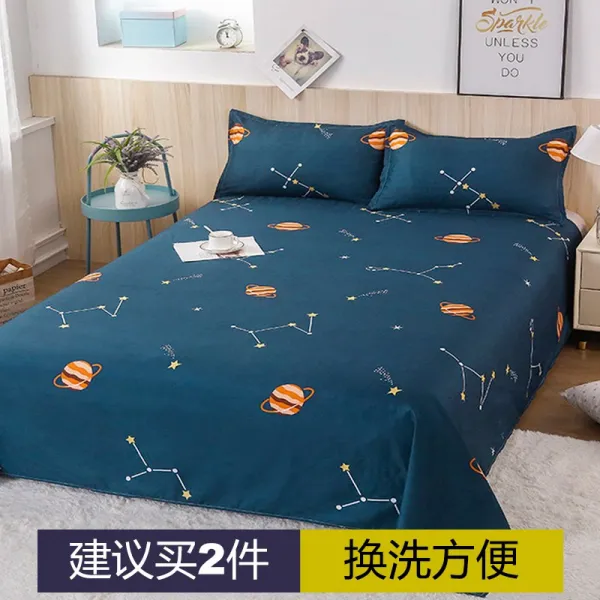 이불커버침대 싱글 여름 피그넷 레드 싱글 침대 2인 워싱 면 학생 기숙사 아동 인스풍 여름남 166번 WG Z, 1_침대 시트 1.2x 2.1m [너비 0.9 - 1., 별 이 날아다니다.