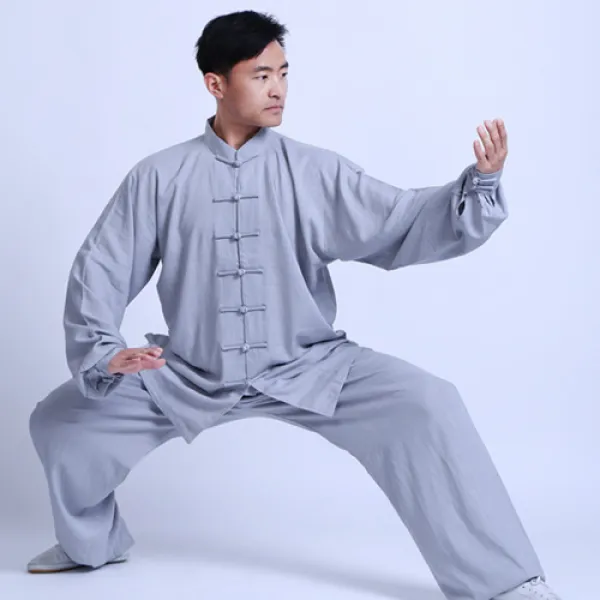 무술 태극복 퍼포먼스복 하 추 연공 남 봄 면마 여 태극권 린넨 중장년 조깅 반팔