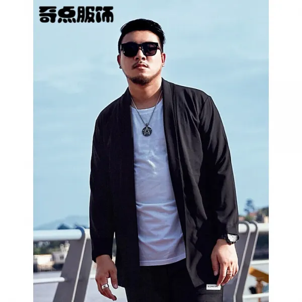 라 지 사이즈 남성복 2020 큰 사이즈 남성복 플러스 비만 하 다 여름 코트 뚱뚱 하 다 느긋 하 다 키 즈 봄바람 옷고름 검은색 Xl