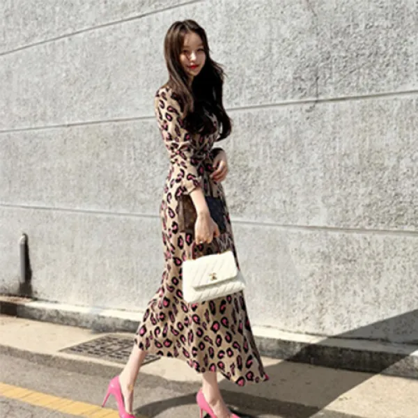  호랑이부부 상표등록업체 레오파드 호피 롱 원피스