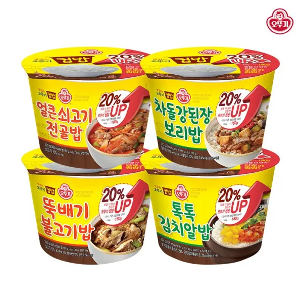 오뚜기 컵밥 뚝불 증량 2+쇠고기전골 증량 2+알밥 증량 2+차돌강된장 증량 2 1세트