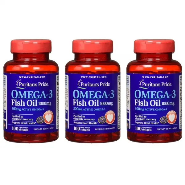 Puritan's Pride Omega-3 Fish Oil 퓨리탄 프라이드 오메가-3 피쉬 오일 1000mg 100정x3통 심혈관 동맥 건강