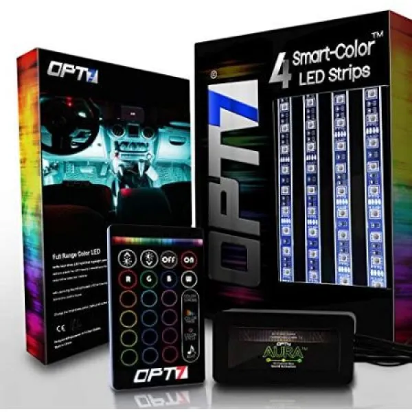 OPT7 Single Row Aura 4pc Auto Interior Lighting LED Strip Kit-16+ Smart-Color Soundsync Show Patte, 상세 설명 참조0