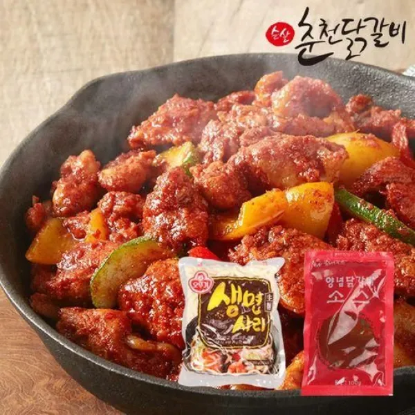 [춘천닭갈비]순살 춘천닭갈비 1kgx2팩+소스 1봉+우동사리, 국내산 춘천닭갈비 1kgX2팩
