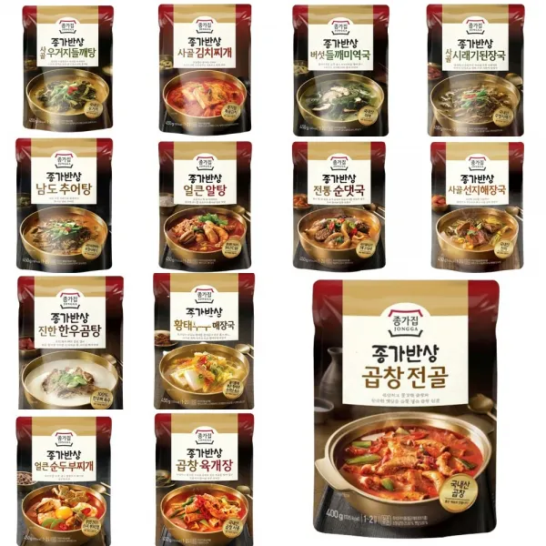 비바채 청정원 종가집 즉석 국 찌개 탕 13종 각각 2개묶음 사골우거지들깨탕 버섯들깨미역국 사골시래기된장국 사골김치찌개 사골선지해장국 얼큰알탕 전통순대국 곱창전골 남도추어탕 황태두부해장국 얼큰순두부찌개 곱창육개장 한우곰탕, 1번, 450g