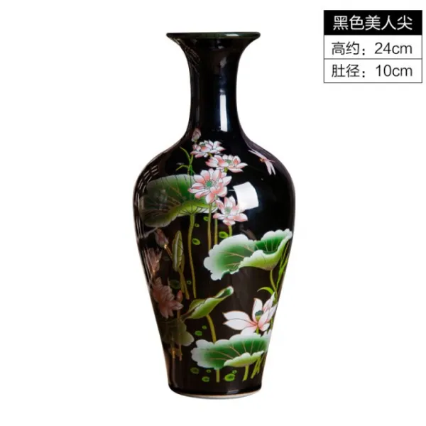 자게화병 Jingdezhen 급격히 유약 블랙 세라믹 꽃병 로터스 패턴 현대 홈 앉아 룸 장식품, g