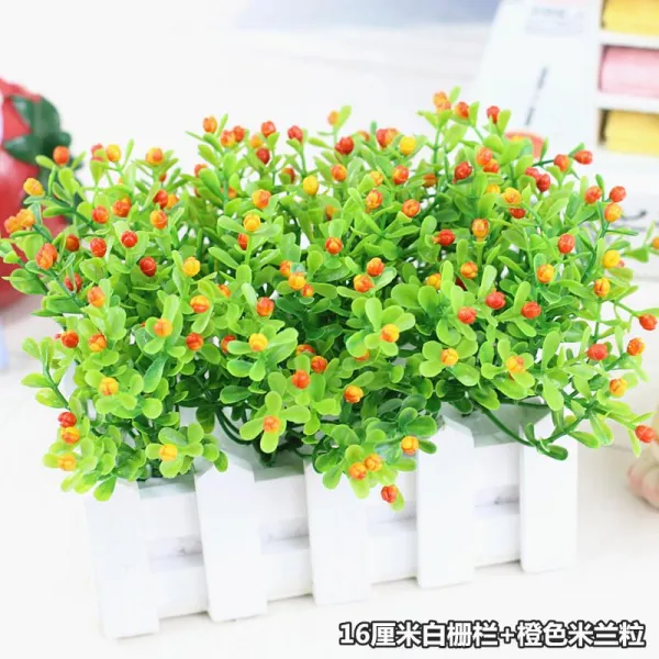 꼼지락 인조 말린꽃 프리저브드꽃다발 무늬가 있는 견직물 라이크 녹색 식물 비닐 플라스틱 실내 사무실 16cm 울타리 오렌지색 쌀 난립