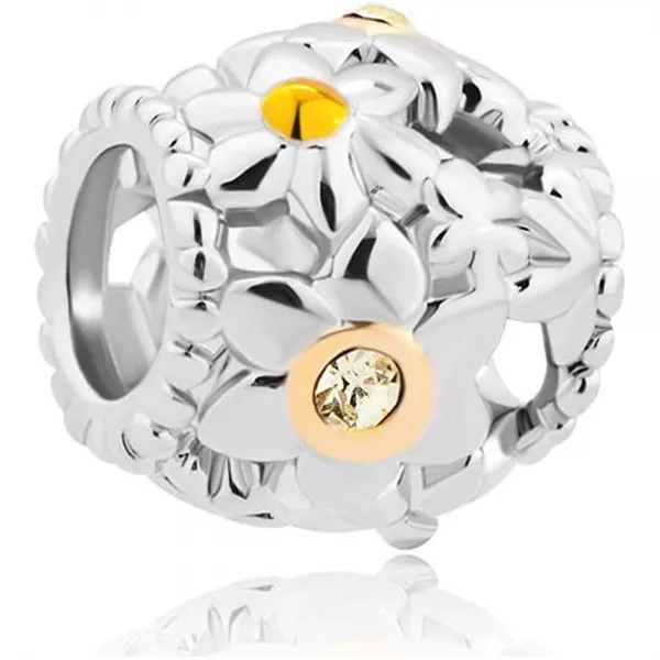 LovelyJewelry 오픈 데이지 꽃 매력 클리어 화이트 크리스탈 황금 암술 꽃 구슬 s 팔찌