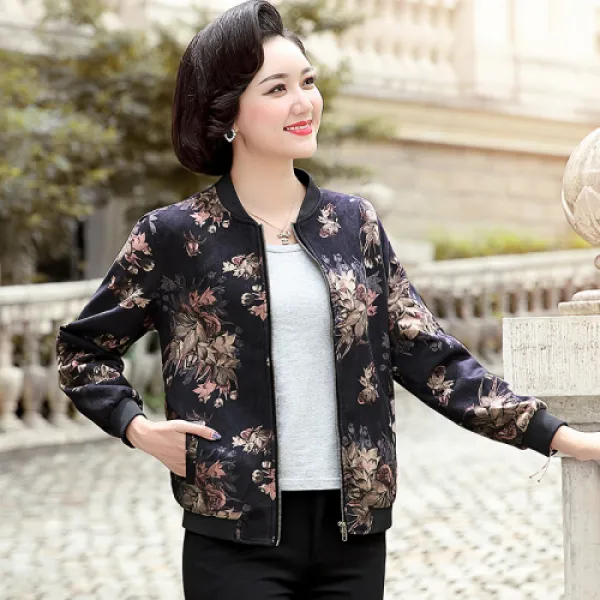 성우죽 브랜드 여장 전문점 정품 동품 중 노년 여춘추복 짧은 재킷 재킷 중년 캐주(7)