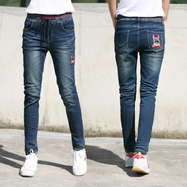 동대문스타일 여자청바지 S~XL 빈티지 주름워싱 슬림일자 밴딩 청바지 DG207