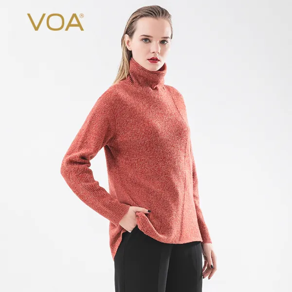 VOA 풀 13 즈 세분 소프트 방적 볼트무늬 목폴라 떨어뜨리다 어깨 긴 소매 7바늘 틈이 생기다 스트레이트핏 일자