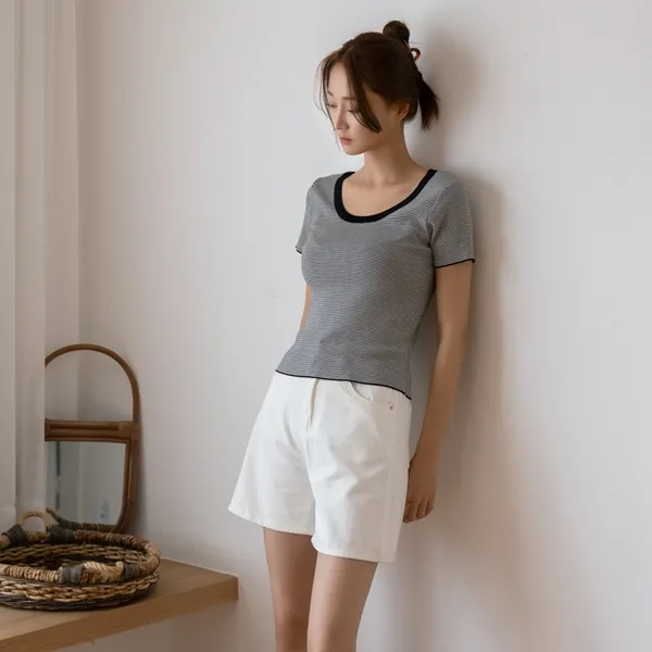 나인 와이드 U넥 스트라이프 니트 T 5424 