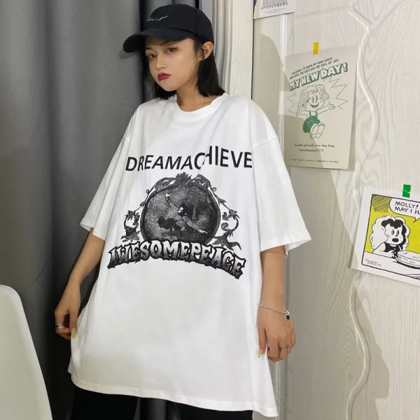 옛적에 Chic 항구의 맛 반팔 T 여성 루즈핏 Ins 조하라 스쿠프 이상한 맛의 탑 체