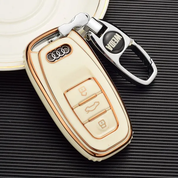 아우디 a4l 프리미엄 자동차 키홀더 키케이스 커버 q5L Q7 A5 A6, A타입 - 아이보리 [싱글커버+버클]