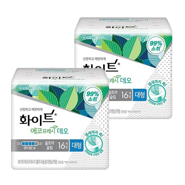 화이트 에코프레시 데오 울트라날개 대형16px2개 생리대, 2개