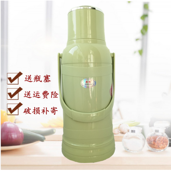 보온병 옛날식 온수병 전통 3.2L주전자 찻주전자 물주전자 두꺼운 가정용 보온 물을이용 병, T02-그린색(케이스+보온속병+코르크 보내기)세트