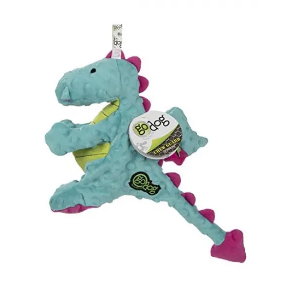 Godog 고독 반려견 장난감 미국 직배 용 Squeaker Dog Toy 씹기 방지 내구성있는 플러시 부드러움 터프 강화 솔기 터키석 대형, 1개