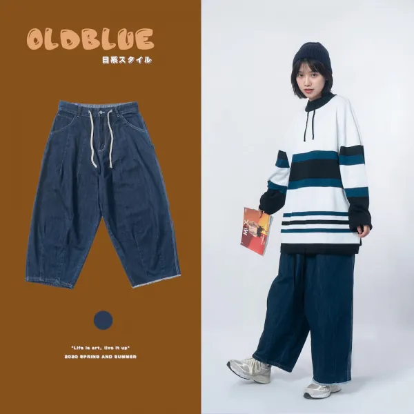 위파인더 봄 여름 남성 의류학과 새로운 일국의 큰 사이즈 핏 긴 바지가 남자 90s 빈티지 워싱 데님 루즈. 5