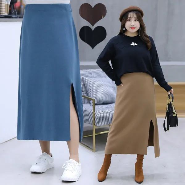 오늘도 자신있게 키스미 2019가을신상 여성 빅사이즈 스커트 여자 롱스커트 치마스커트 밴딩치마 앞트임 밴딩스커트 H라인 빅사이즈스커트 가을 겨울 치마