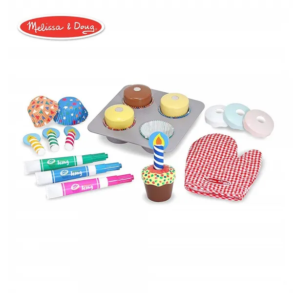 Melissa & Doug [WHATBOX] 멜리사 앤 더그 베이크 컵케잌 데코레이션 세트(놀이 화려한 나무로 되는 놀이음식세트 재료 22개 13H x 10.4W 3L) 주방놀이