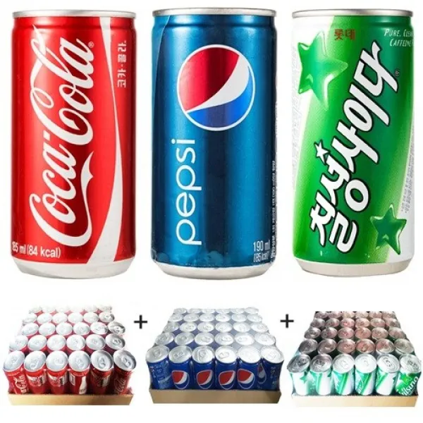 코카콜라 코카콜라190ml(30캔)+펩시콜라190ml(30캔)+칠성사이다190ml(30캔), 90캔, 185ml