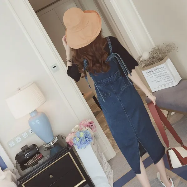 진청 트임 데님 뷔스티에 원피스 여성 청원피스 S0040 Zwwj40