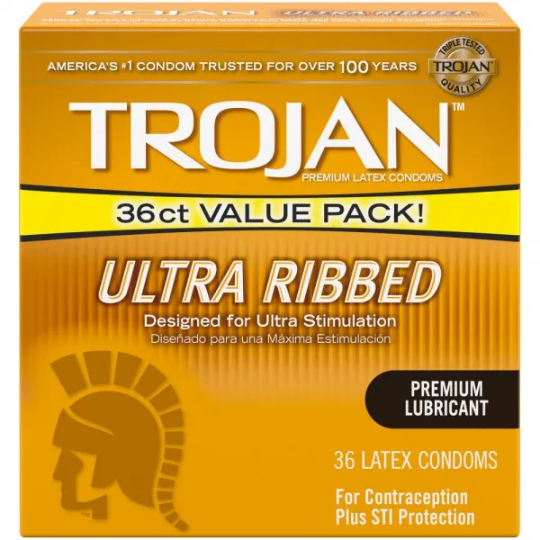 Trojan Ultra Ribbed Lubricated Condoms 트로잔 돌기콘돔 36개 일반형 콘돔, 1세트