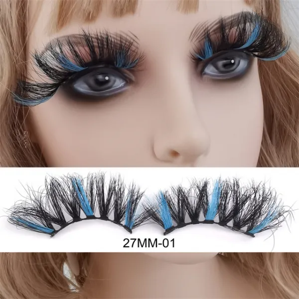 컬러 밍크 27 밀리미터 래쉬 볼륨 사람들의 주목을 끌다 레드 화이트 블루 혼합 블랙 소프트 많다 속눈썹 섬모이다 파티 무료로 배달함 화물, 27mm, 01