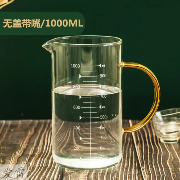 계량컵 투명 유리컵 눈금 내열 손잡이 컵가정용 베이킹 컵덮개 우유컵, T21-1000ML말참견한