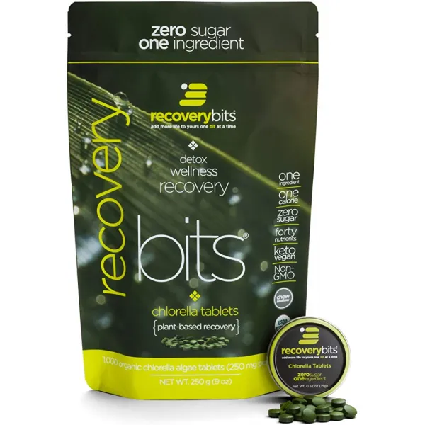 RECOVERYbits 퓨어 클로렐라 정제-1000 정의 가방 (정제당 250mg)-균열 세포벽 비 GMO 비 조사 날것 녹조류-케토, 단일상품, 단일상품