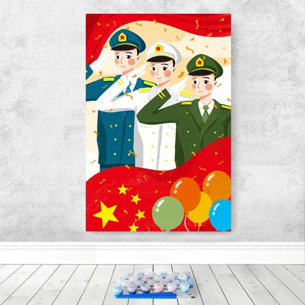 세렌디피티 국경일 건군절 군인 당원 디지털 유화그림 단체 핸드메이드 색칠함 DIY, 56156 건군절 완제품 프린트 -안 테 _화이트 외
