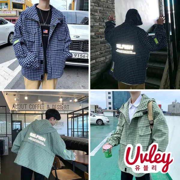 유블리 남성 귀여운 야상 점퍼 격자 패턴 우비소년 스카치 빛반사 리플렉티브 봄 가을 자켓 (UV163HJH)