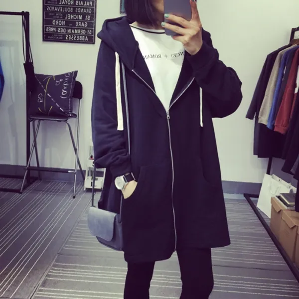 유케이 여성 후드 자켓 아우터 집업 가을 롱 루즈핏