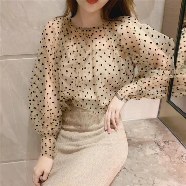 Kirahosi 명진 봄 가을 여성 여자 퍼프 예쁜 블라우스 상의 옷 104 Dxeox4