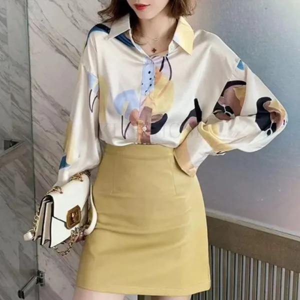 kirahosi 모던 여성 나염 프린팅 긴소매 셔츠 루즈핏 40호+덧신증정 BI8bgkq0