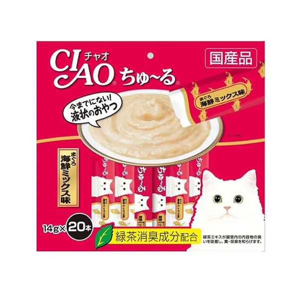 이나바 고양이 파우치 간식 챠오츄르 참치+해산물 믹스, 참치 + 해산물 혼합맛, 60개