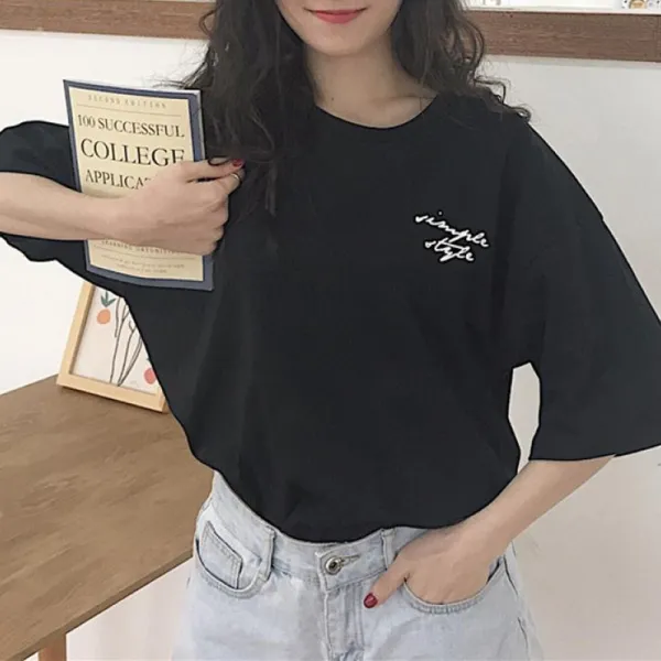 kirahosi 여자 학생 오버사이즈 레터링 반팔 티셔츠 Mf7rd1