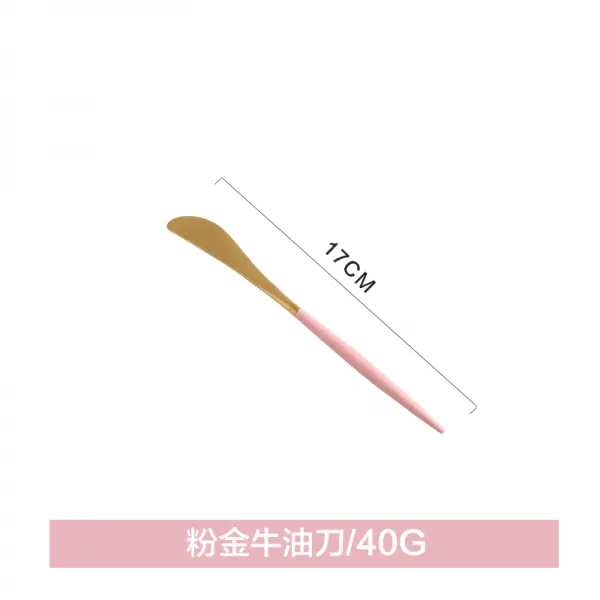 카와시마야 유럽식 양식 식기 304 스테인리스 스틸 가정용 스테이크 나이프 세트 고급 포크 스푼 젓가락, 핑크 골드 쇠기름