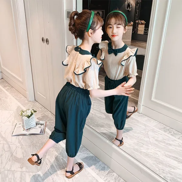 여아 왕홍수트 하복 4-8-10대 서양풍 여대동 패션 여름걸즈 시아직 두 벌이다.