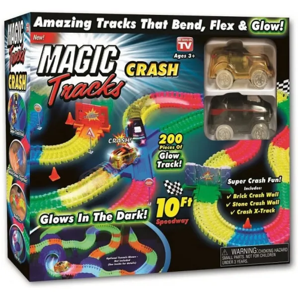 Ontel Magic Tracks Crash-어두운 경마장에서 2 대의 경주 용 자동차와 10 피트의 유연하고 구부릴 수있, 단일상품