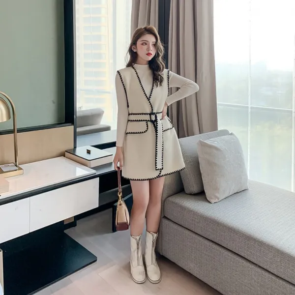 아이보리 블랙 페이크 퍼 밍크 투톤 롱 조끼 GH8-440