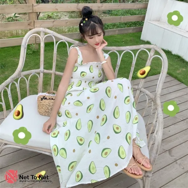 도깨비몰 넷투넷 여성 여자 여름 러블리 아보카도 롱 원피스 바캉스 트윈룩 캐쥬얼 593619803389