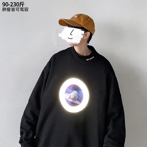 베이다 모리 란 말 흰곰 목폴라 맨투맨 남자 트렌드 뚱보 오버핏 와이드 루즈핏 긴 소매 가을 룩 2