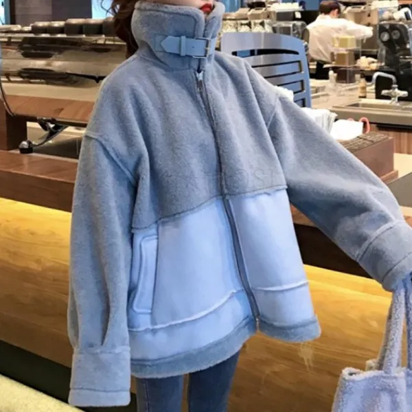 Kirahosi 퀄리티 여성 양벨벳 코트 여자 양털 뽀글이 하프코트 스타일 자켓 68 Mv 10 Wd1xtz9